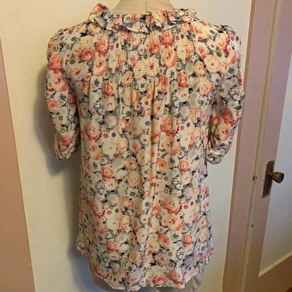 JOIE Floral Print Ruffled Silk Blouse - Picture 4 of 5